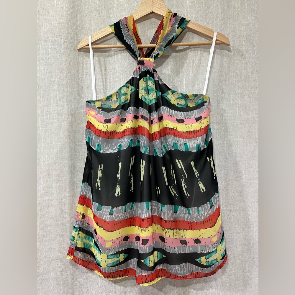 Joy Joy Colorful Summer Pattern Halter Neck Blouse Top Size M